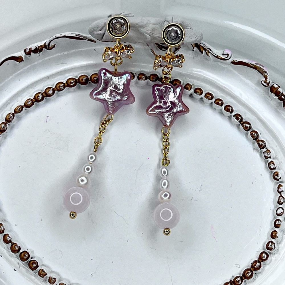 Handmade Freshwater Pink Baroque Star ⭐️ Rose Quartz Earrings
